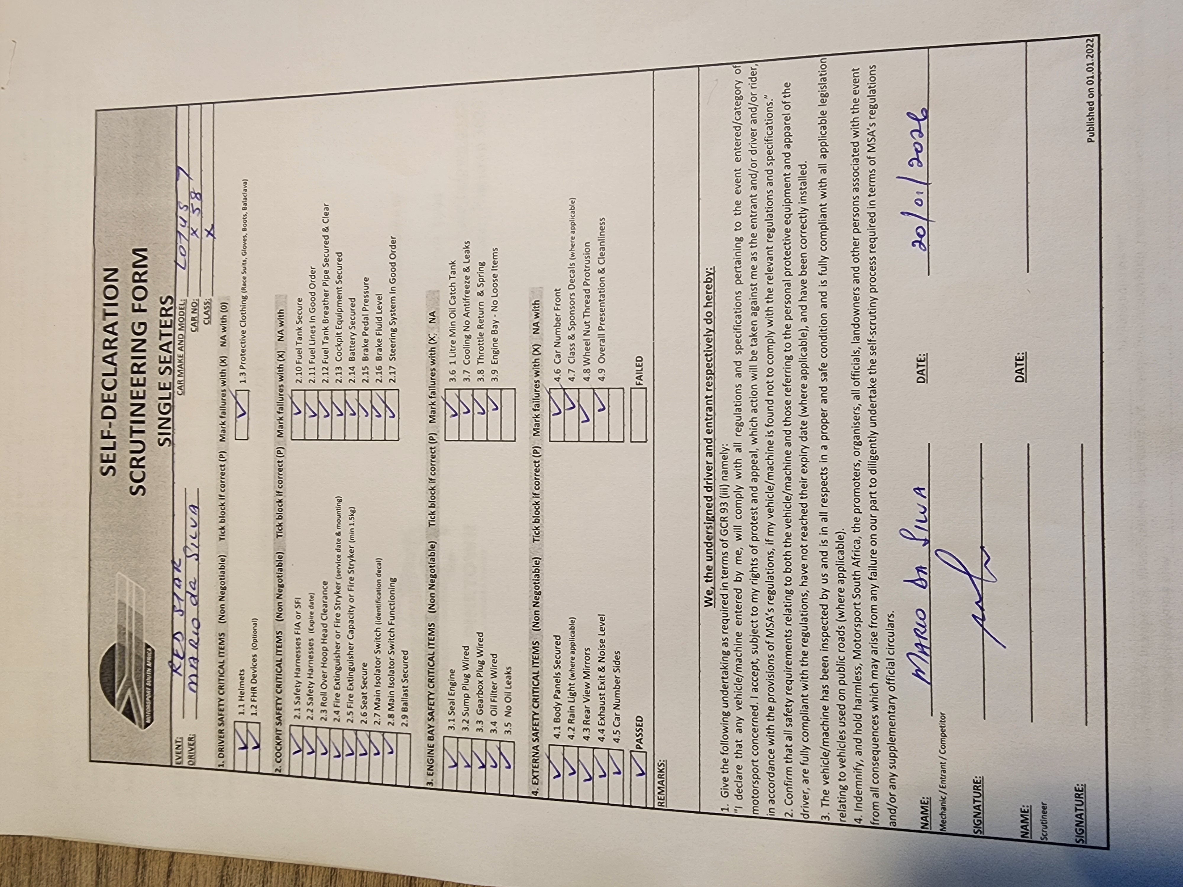 Signed Scrutineering Form