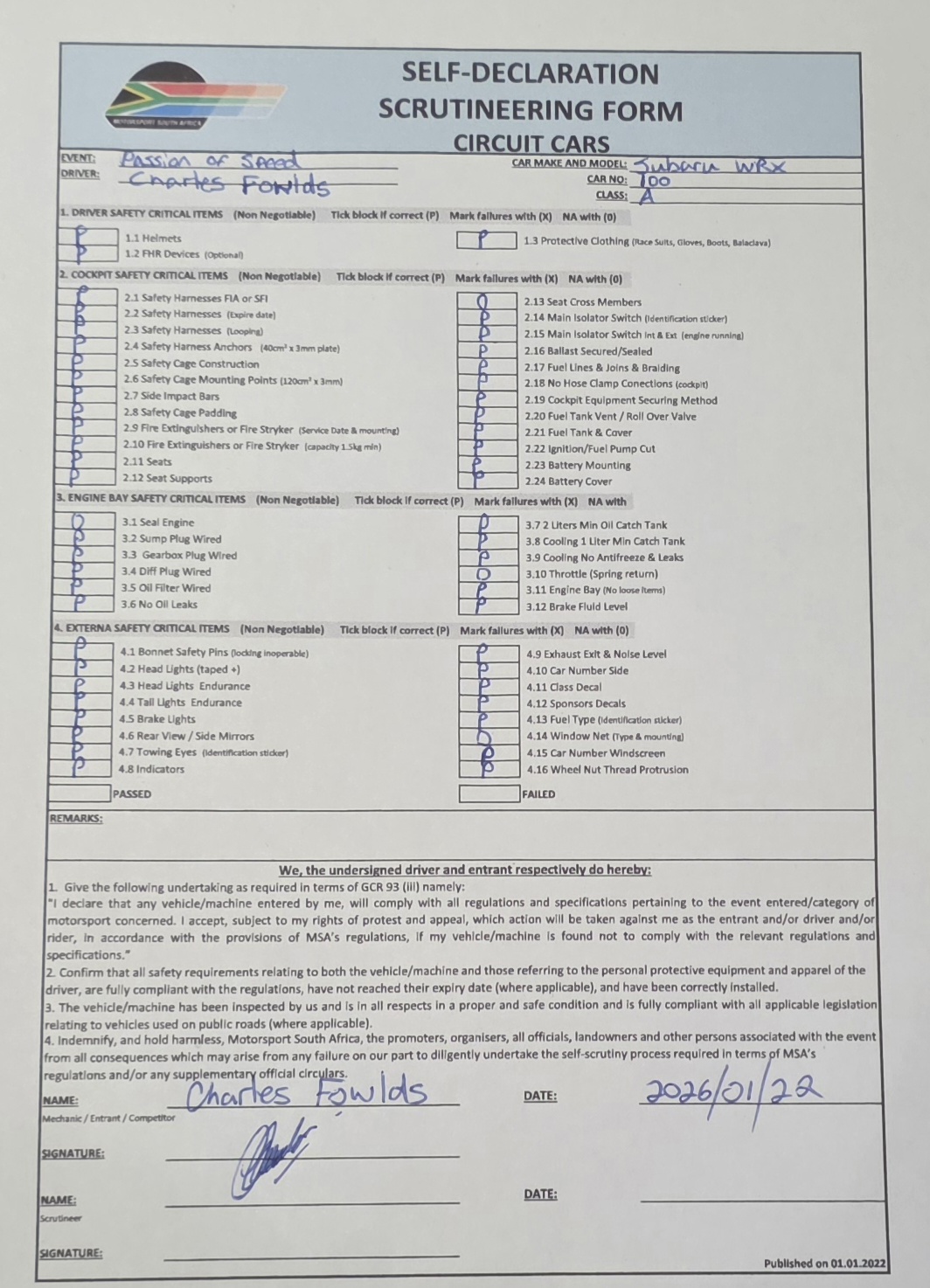 Signed Scrutineering Form