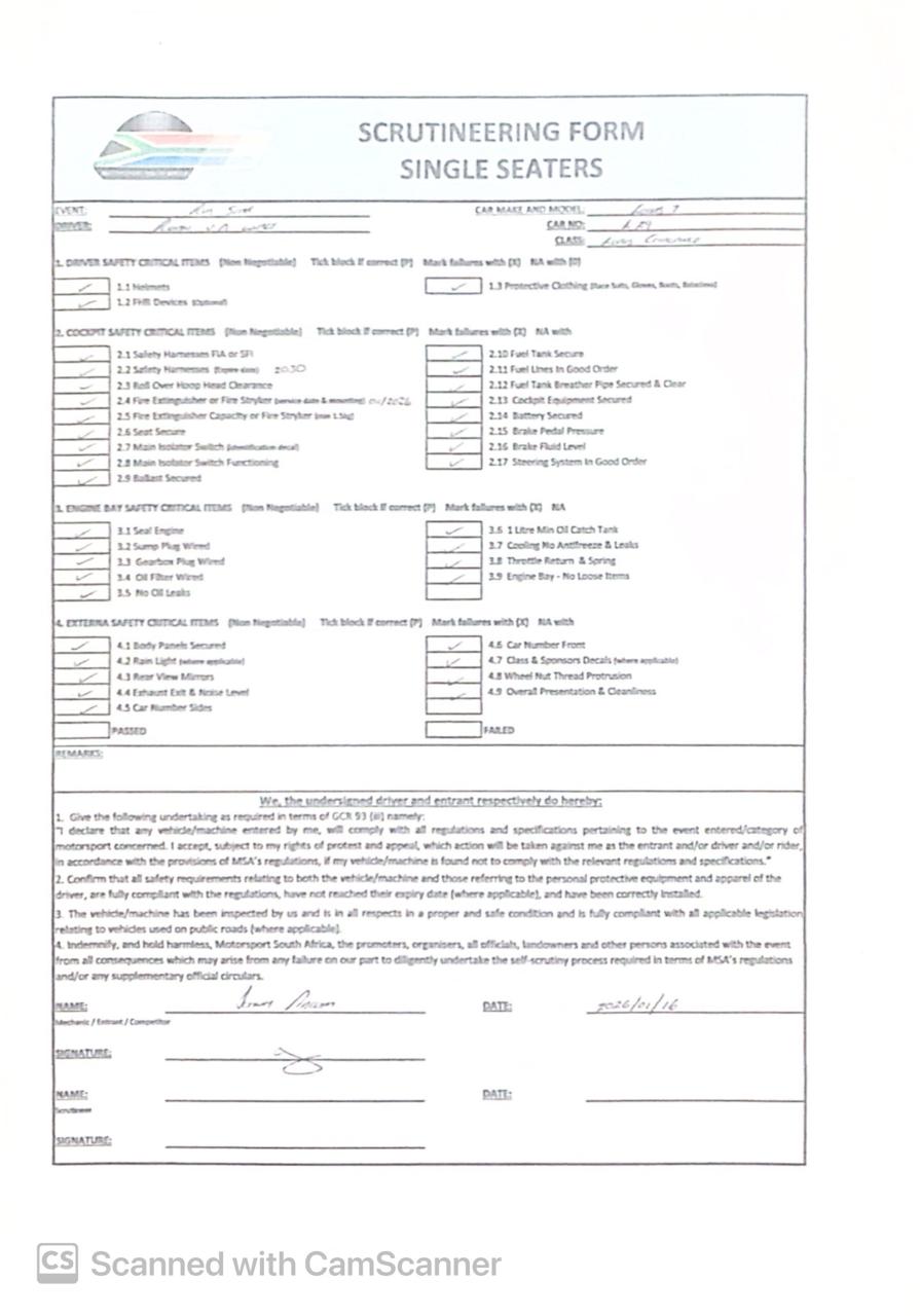 Signed Scrutineering Form