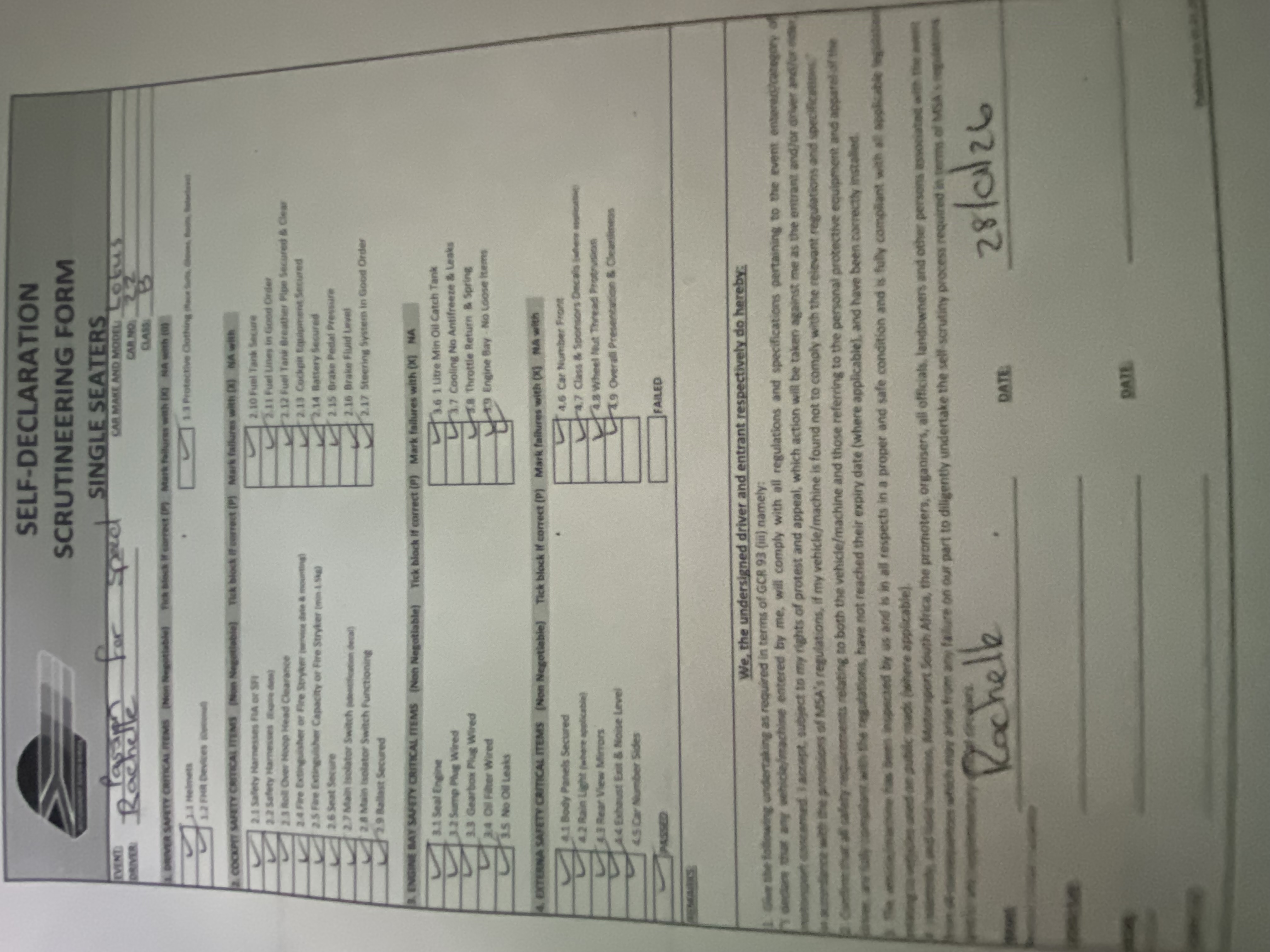 Signed Scrutineering Form