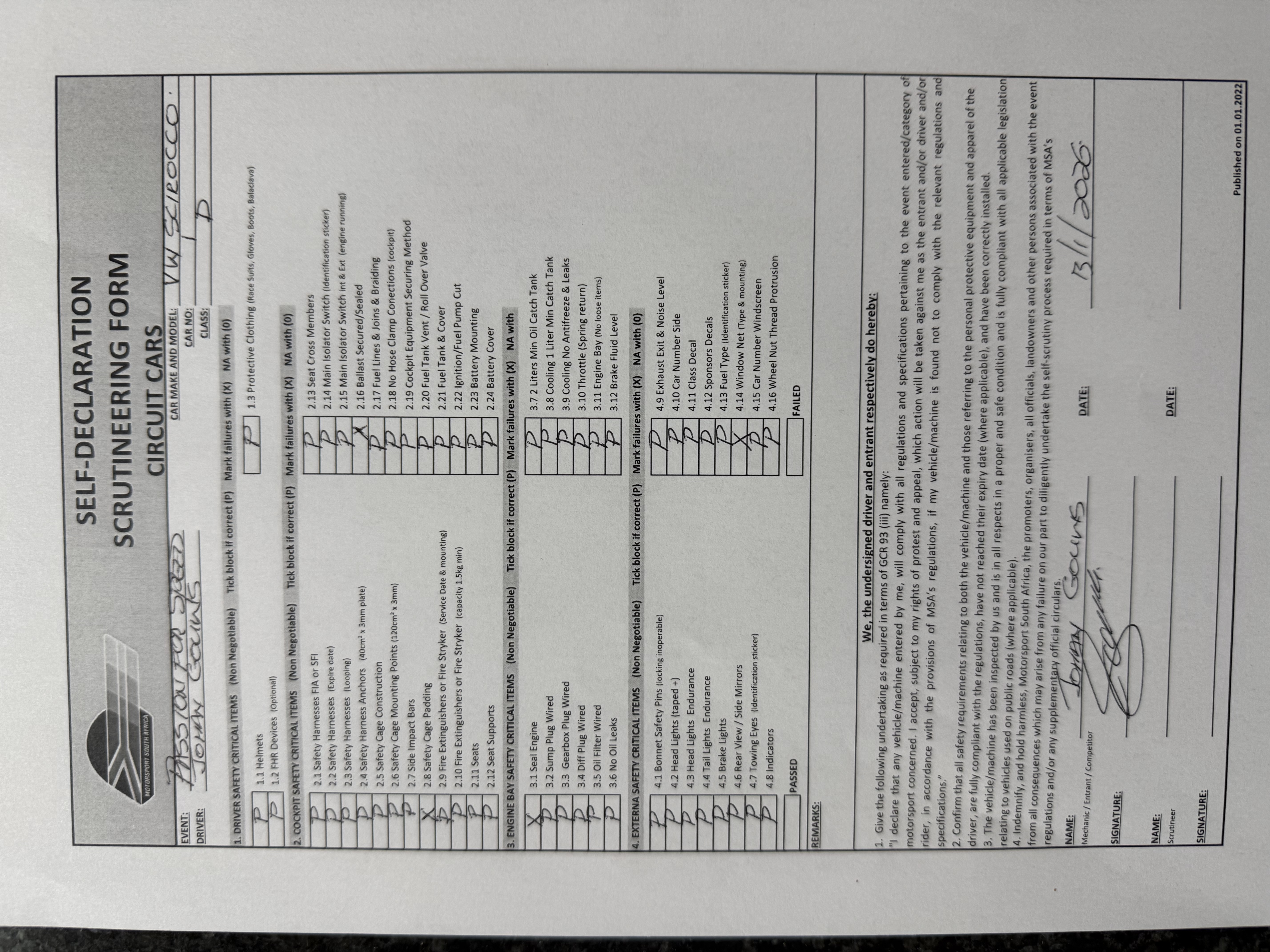 Signed Scrutineering Form