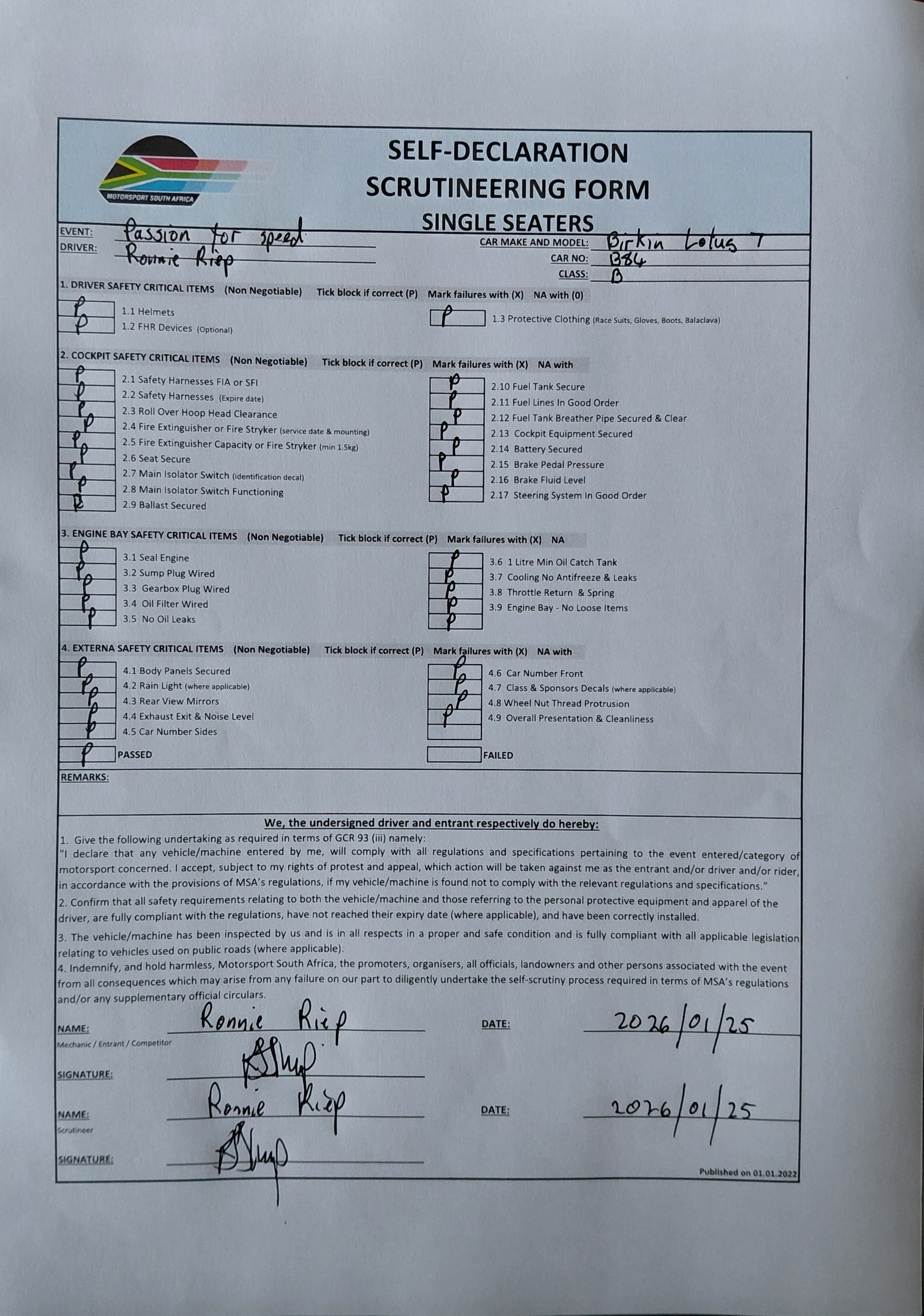 Signed Scrutineering Form