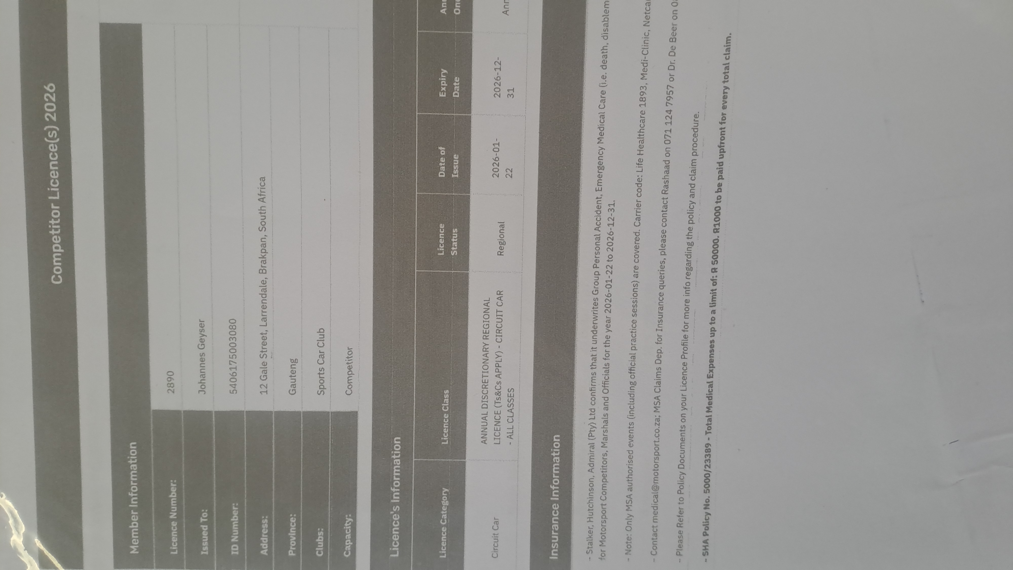 MSA Licence