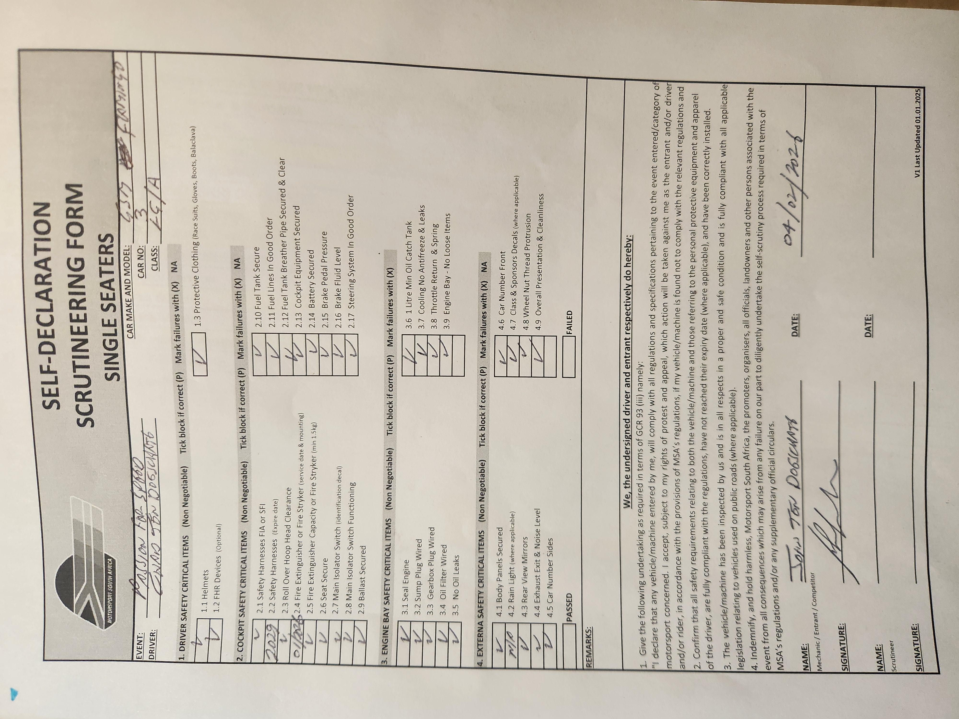 Signed Scrutineering Form