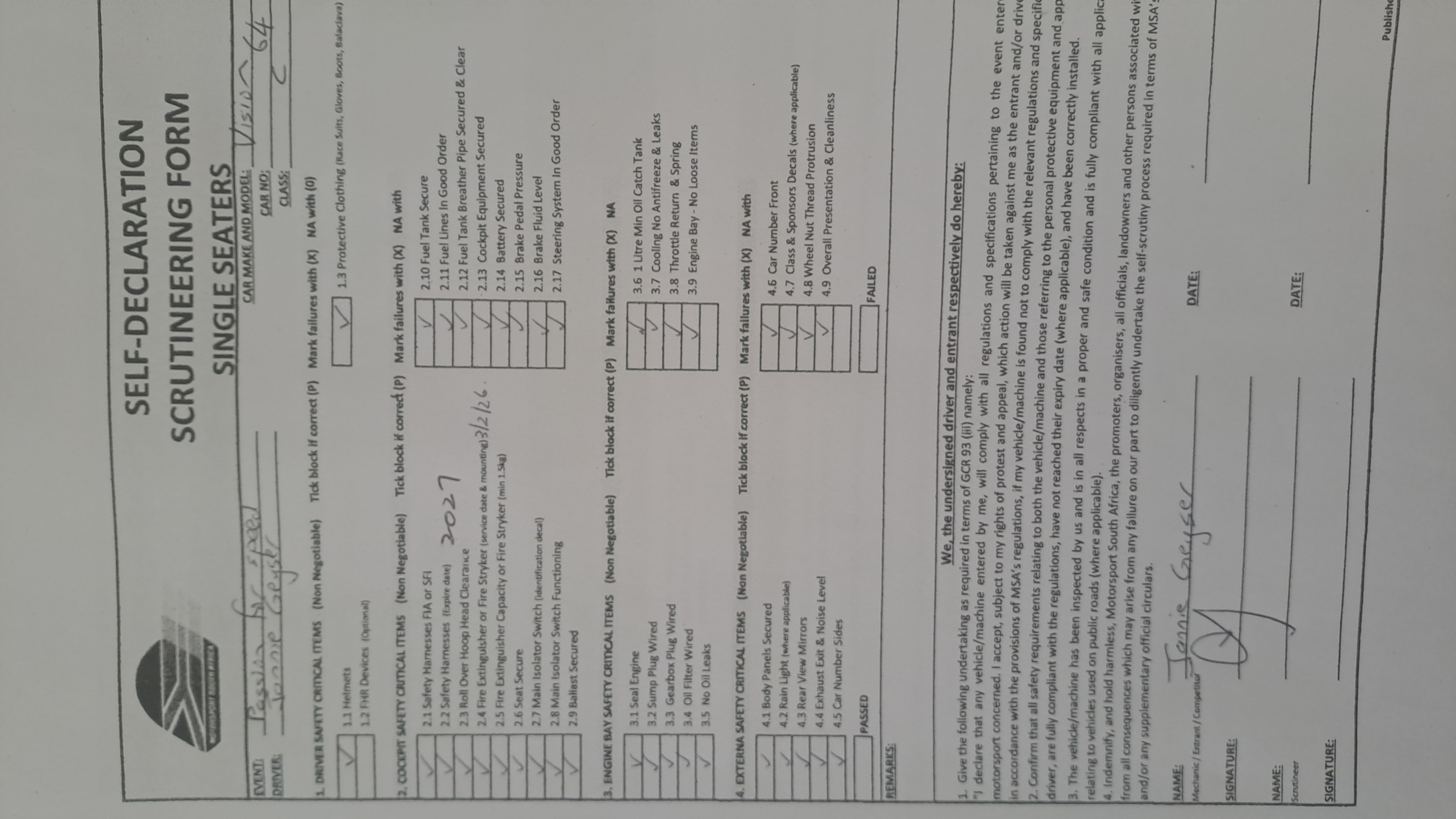 Signed Scrutineering Form