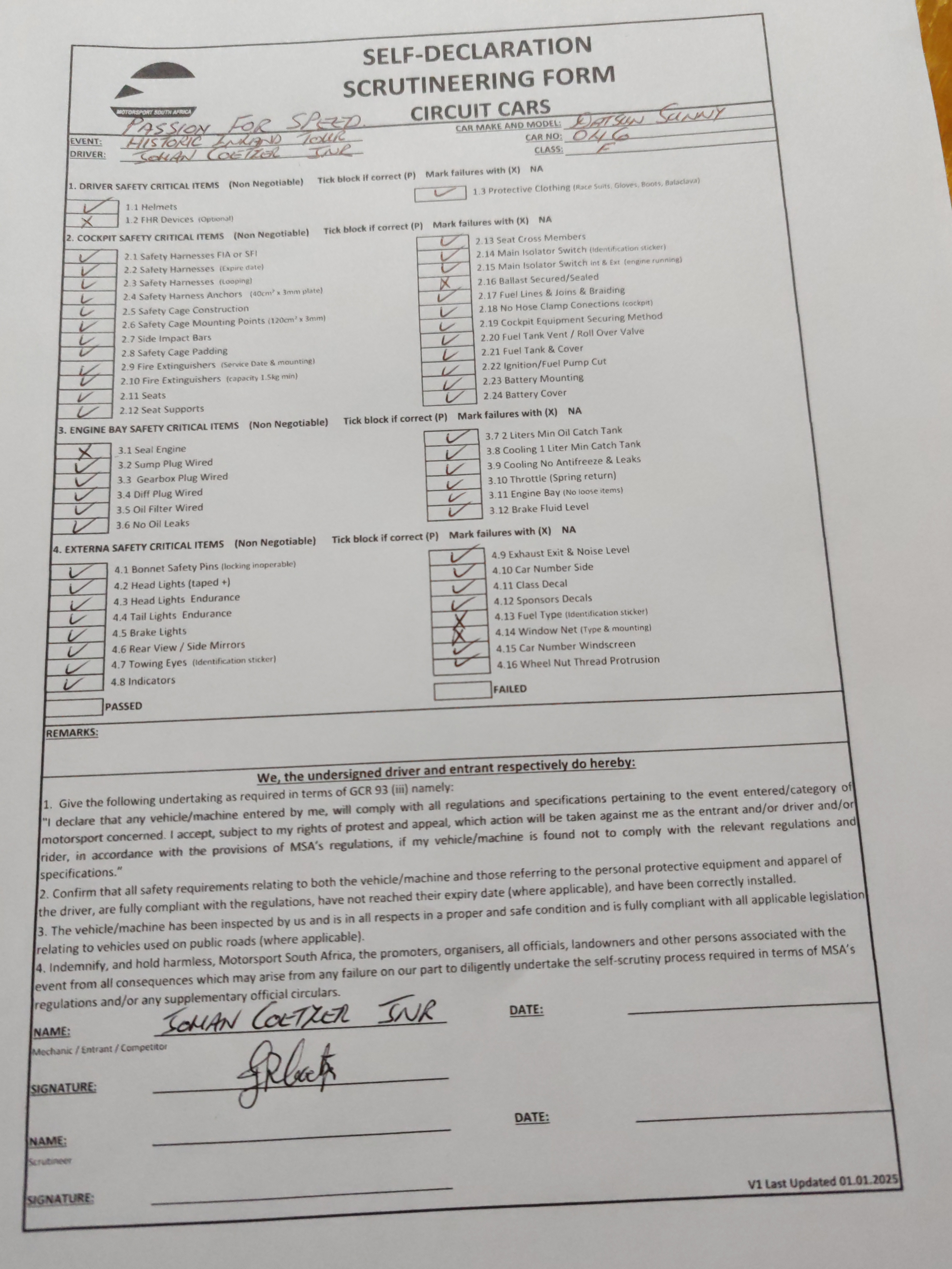 Signed Scrutineering Form