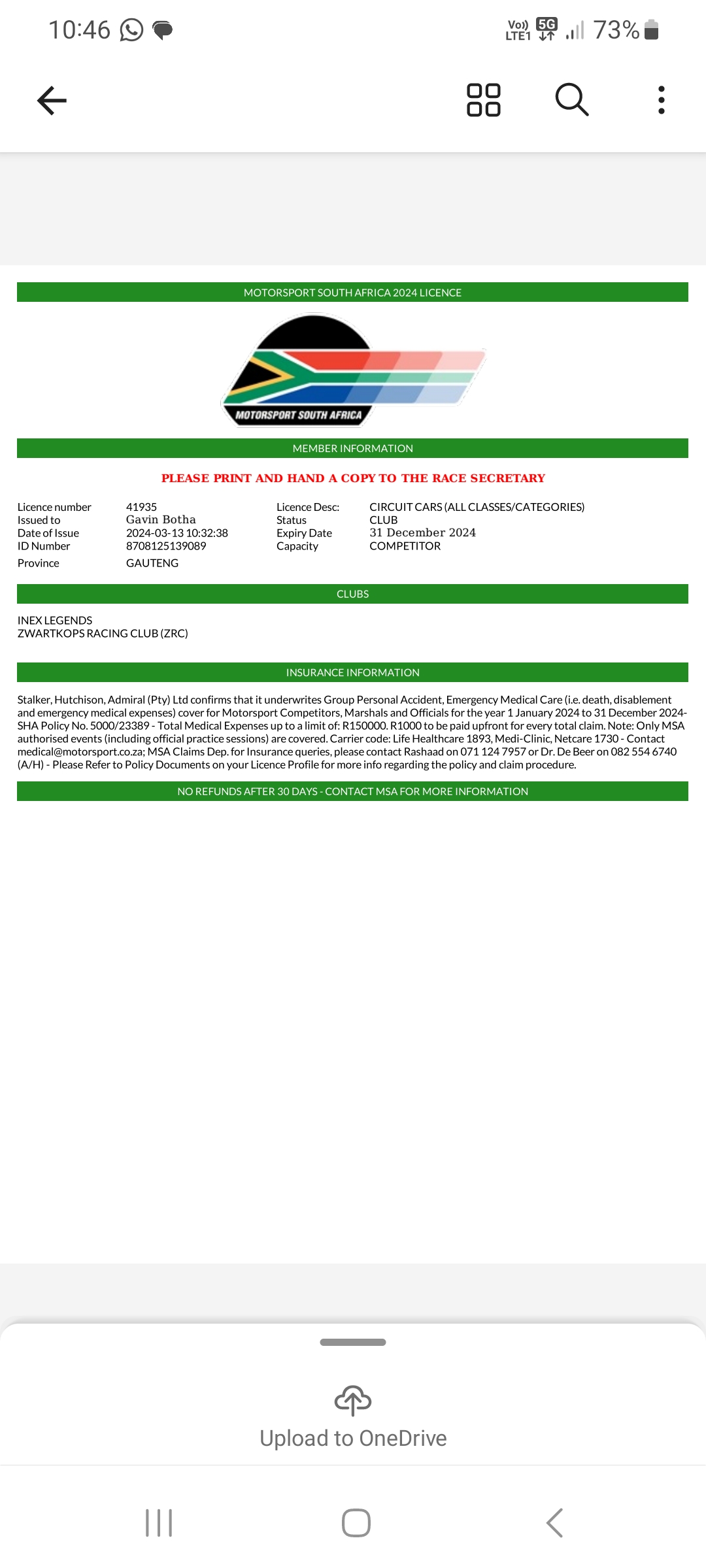 Signed Scrutineering Form