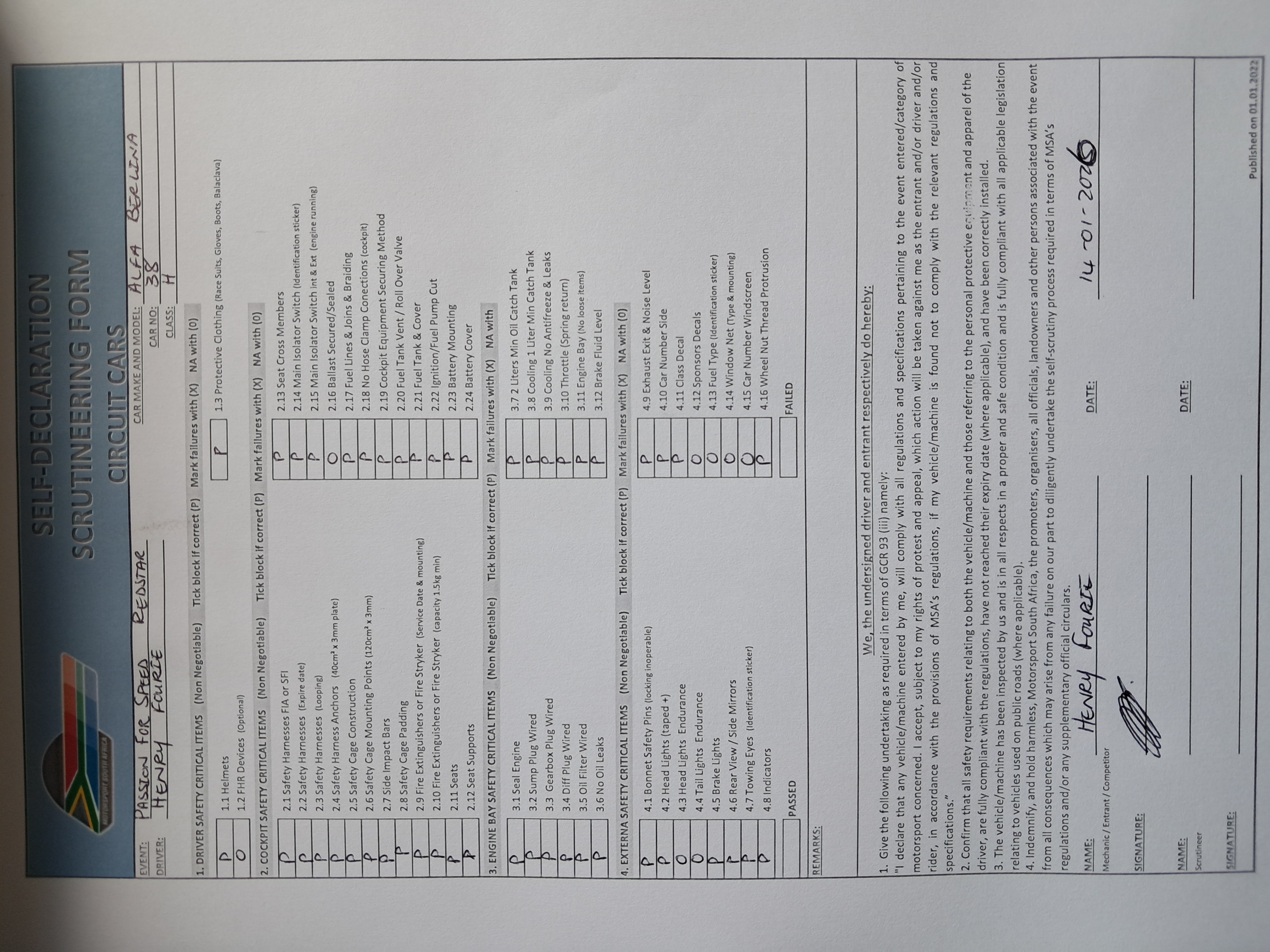Signed Scrutineering Form